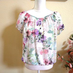 NWOT-BHS White Floral Boho Gypsy Top